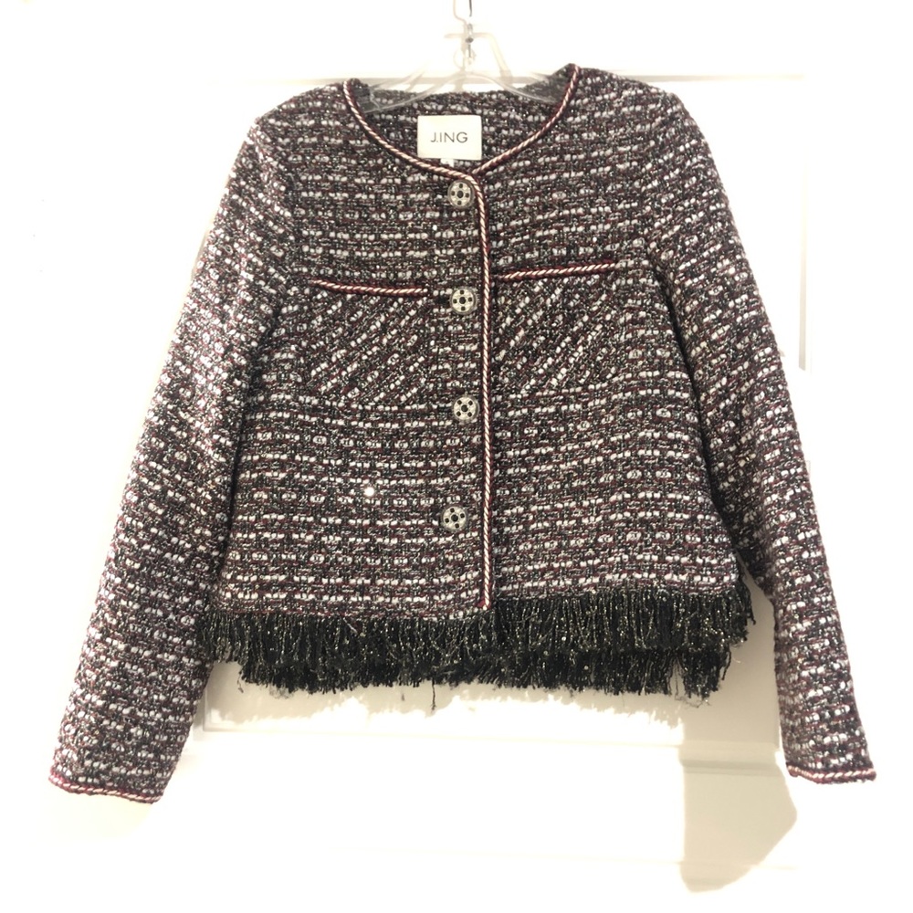 JING. Fringe Tweed jacket NWOT